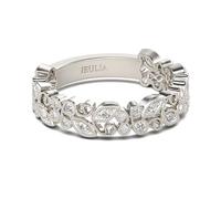 Jeulia 925 Sterling Silver Milgrain Women's Ring with Leaf Design Round Cut Engagement Ring Eternity Rings Wedding Rings with Jewellery Box for Birthday, Anniversary, Valentine's Day (O-½)