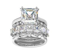 Jeulia 9ct 4PC Engagement Ring Set Women asscher cut stones Wedding Ring Sterling Silver Anniversary Promise Ring Bridal Sets marquise-shaped CZ Jewellery for Wife ladiesfriend (Diamond White, N-½)