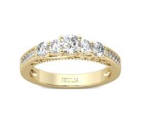 Jeulia 9ct Gold Engagement Rings for Women Five Stone Round Cut 925 Silver Diamond Wedding Rings Promise Eternity Stacking Rings Classic Retro Bridal Set Jewelry with Giftbox (Yellow, V-½)