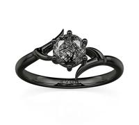 Jeulia Black Engagement Ring for Women 925 Silver Thorn Bypass Black Rutilated Quartz Solitaire Ring Gothic Alternative Wedding Band,Unique Promise Rings Gift for Girlfriend Wife (Free Engraving, S-½)