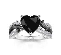 Jeulia Black Heart Promise Ring 925 Sterling Silver Engagement Wedding Cubic Zirconia Diamond White Ring Band for Women Valentine's Day, Anniversary Jewelry for Her,Ladies Eternity Rings (Blcak, R-½)