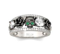 Jeulia Black Skull Rings for Women Sterling Silver Biker Band Style Rings Two Tone Plated Stackable Wedding Bands White Diamond Bridal Set Engagement Anniversary Promise rings for Her (Ring, V 1/2)