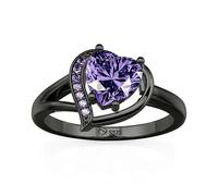 Jeulia Black Sterling Silver Heart Cut Engagement Rings for Women, Simple Vintage Simulated Diamond Stacking Promise Wedding Anniversary Ring Amethyst Solitaire Ring With Giftbox (Cubic Zirconia, M-½)