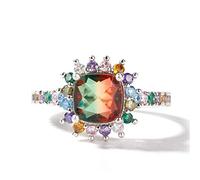 Jeulia "Blazing with Color Cushion Cut Sterling Silver Fashion Ring for Wife Anniversary ladiesfriend Birthday Gift with Beautiful Jewelry Box (S 1/2)