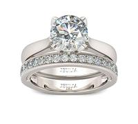 Jeulia Bridal Set for Women 2.5 Carat Engraved Round Cut Sterling Silver Solitaire Engagement Rings CZ Wedding Band Cubic Zirconia Promise Anniversary Rings with Jewelry Gift Box (Q)