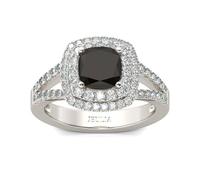 Jeulia Brilliant Diamond Band Rings for Women Halo Split Shank Cushion Cut 925 Sterling Silver Ring Wedding Engagement Anniversary Promise Ring Bridal Sets (Black, P-½)