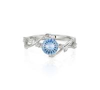 Jeulia Bypass Vine Leaf Engagement Ring for Women 925 Sterling Silver,Sunflare Cut Cubic Zirconia Ring in Blue or Pink,Nature Inspired Promise Ring,Anniversary Wedding Band Bride Jewellry (Wife, V-½)