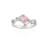 Jeulia Bypass Vine Leaf Engagement Ring for Women 925 Sterling Silver,Sunflare Cut Cubic Zirconia Ring in Blue or Pink,Nature Inspired Promise Ring,Anniversary Wedding Band Bride Jewellry (Her, X-½)