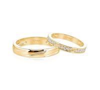 Jeulia Classic Eternity Couple Rings Set for Him and Her, Sterling Silver Cubic Zirconia Gold Bypass Wave Matching Wedding Bands,Twisted Design Promise Rings for Engagement Anniversary (Men, X-½)