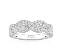 Jeulia Classic Eternity Wedding Band for Women Fashion 925 Sterling Silver Double Twist Simulated Diamond Promise Engagement Rings Simple Stacking Wide Ladies Anniversary Ring Daily Wear (Silver, Q-½)