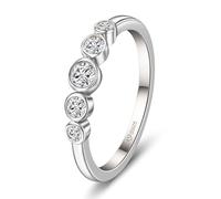 Jeulia Classic Moissanite Engagement Ring for Women Half Eternity 0.63ct 5-Stone Wedding Rings Simple 925 Sterling Silver Promise Ring for Her,Simulated Diamond Band Ring With GRA&Giftbox (White, Q-½)