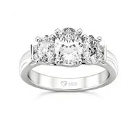 Jeulia Classic Moissanite Three Stone Ring - 925 Sterling Silver Oval Cut | Engagement/Wedding/Promise Ring for Women, Simulated Diamond, Anniversary/Valentine Jewelry With GiftBox (Silver, T-½)