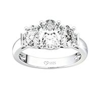Jeulia Classic Moissanite Three Stone Ring - 925 Sterling Silver Oval Cut | Engagement/Wedding/Promise Ring for Women, Simulated Diamond, Anniversary/Valentine Jewelry With GiftBox (Silver, Q-½)
