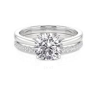 Jeulia Classic Moissanite Wedding Ring Set - 925 Sterling Silver Solitaire Round Cut Stackable Engagement Promise Ring | Bridal Eternity Band for Women, Anniversary Jewelry With Gift Box (Silver, V-½)