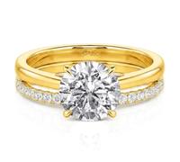 Jeulia Classic Moissanite Wedding Ring Set - 925 Sterling Silver Solitaire Round Cut Stackable Engagement Promise Ring | Bridal Eternity Band for Women, Anniversary Jewelry With Gift Box (Gold, X-½)