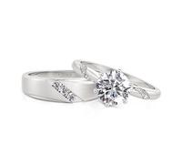 Jeulia Classic Solitaire Wedding Ring Sterling Silver Cubic Zirconia Twist Design Promise Eternity Engagement Rings for Anniversary Valentine Couple Ring Set With Giftbox (Women, V-½)