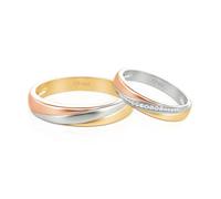 Jeulia Classic Tri-Color Couple Rings 925 Sterling Silver Cubic Zirconia Matching Wedding Bands Eternity Promise Rings for Couples Anniversary Engagement for Men/Women Free Engrave (Groom, Z)