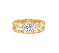 Jeulia Classic Twist Round/Princess Cut Three Stone Ring Set for Women, 925 Silver Cubic Zirconia Engagement Ring Set,Pave CZ Bridal Wedding Band, Stackable Promise Anniversary Rings (Gold, Z)