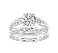Jeulia Classic Twist Round/Princess Cut Three Stone Ring Set for Women, 925 Silver Cubic Zirconia Engagement Ring Set,Pave CZ Bridal Wedding Band, Stackable Promise Anniversary Rings (Infinity, U-½)