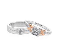 Jeulia Couple Rings Infinity Ring Sterling Silver Cubic Zirconia Matching Promise Engagement Rings for Women Men Wedding Band Anniversary Valentine Jewelry (Women, R-½)