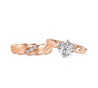 Jeulia Couple Rings Set for Women Men Braided Twisted Rose Gold Promise Engagement Ring Matching Wedding Silver Rings Band Anniversary Valentine Birthday Jewelry With Giftbox (Women, N-½)