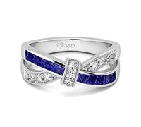 Jeulia Crossover Sterling Silver Women's Band Fashion Anniversary Promise Engagement Ring for Women with Gift Jewelry Box (Blue & White, S 1/2)