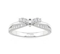 Jeulia Dainty Bow Promise Ring, 925 Sterling Silver Cubic Zirconia Eternity Band, Delicate Bow-Knot Wedding Engagement Ring for Women, Stackable Statement Ring for Anniversary Jewelry (White, S-½)