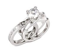 Jeulia Diamond Band Rings for Women cz Sterling Silver Interchangeable Ring Sets Wedding Engagement Anniversary Promise Ring Bridal Sets (silver, Q-½)