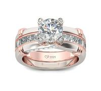 Jeulia Diamond Band Rings for Women cz Sterling Silver Interchangeable Ring Sets Wedding Engagement Anniversary Promise Ring Bridal Sets，Rose：Q-½