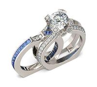 Jeulia Diamond Band Rings for Women cz Sterling Silver Interchangeable Ring Sets Wedding Engagement Anniversary Promise Ring Bridal Sets (blue diamond, P-½)