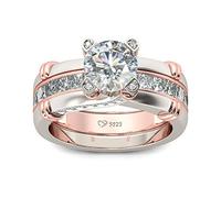 Jeulia Diamond Band Rings for Women cz Sterling Silver Interchangeable Ring Sets Wedding Engagement Anniversary Promise Ring Bridal Sets (rose gold, O-½)