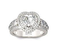Jeulia Double Halo Heart Cut Ring 925 Sterling Silver CZ Solitaire Engagement Ring White Diamond Promise Rings with Side Stones Romantic Gift for He (N-½)