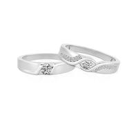 Jeulia Elegant Simple Couples Rings Set Bypass Design Round Cut Sterling Silver Promise Engagement Wedding Bands with CZ Stones His and Her Matching Rings for Anniversary, Valentine (Men, W-½)