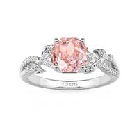 Jeulia Engagement Ring for Women,2ct Rose Cut Pink Gemstone 925 Sterling Silver Nature Leaf Twig Band, Simulated Diamond Promise Ring for Anniversary Birthday Gift with Jewelry Box (Silver, L-½)