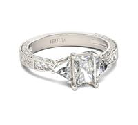Jeulia Engagement Ring, Three Stone Radiant Cut 925 Sterling Silver Ring for Women Promise Ring Wedding Rings His and Hers Diamond Ring for Couples (K-½)