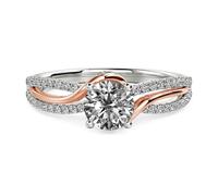 Jeulia Engagement Ring Two Tone Twisted Rose Gold Infinity Wedding Rings Diamond Eternity Ring for Women Anniversary Valentine Birthday Jewellery (Silver, V-½)