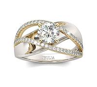 Jeulia Engagement Rings for Women Sterling Silver Two Tone Gold Bridal Sets Crossover Round Engagement Ring Sets Cubic Zirconia Anniverdary Promise with Jewelry Gift Box (Q-½)
