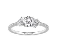 Jeulia Eternity Engagement Ring Round Cut Zirconia Stackable Rings for Women Minimalist Thin Ladies Silver Wedding Rings Anniversary Valentine Birthday Jewelry with Gift Box (Silver, S-½)