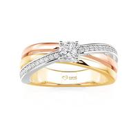 Jeulia Eternity Rings for Womens Trinity Crossover Round Sparkling Simulated Diamond Russian Wedding Band CZ Promise Engagement Rings for Ladies Her Wife AnniversaryRing with Giftbox (Three-Tone, J-½)
