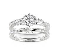 Jeulia Eternity Rings Simple Round Cut Zirconia Infinity Twist Design for Women's Engagement, Wedding Promise Ring Anniversary Valentine Jewelry with Giftbox Ladies Ring Size J-Z (S-Ring Set, S-½)