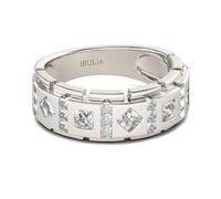Jeulia Fashion Princess Cut Sterling Silver Men's Wedding Band Ring - Personalised Promise Engagement Ring for Boyfriend, Husband, Dad (White, N-½)