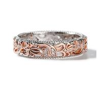 Jeulia Floral Ring Band 0.13ct Sterling Silver Two Tone Leaf Carved Engagement Ring Rose Gold Plated Couple Rings Anniversary Promise Jewelry Gift Box for Wife Men (Women, J-½)