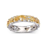 Jeulia Floral Ring Band 0.13ct Sterling Silver Two Tone Leaf Carved Engagement Ring Rose Gold Plated Couple Rings Anniversary Promise Jewelry Gift Box for Wife Men (Women, J-½)