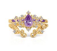Jeulia Gold Plated Sterling Silver Stackable Promise Rings Set for Women Pear Cut Purple Stone Engagement Wedding Band Anniversary Valentine Bridal Jewelry with Luxury GiftBox (Gold, K-½)