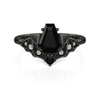 Jeulia Gothic Coffin Cut Black Ring Vintage Dark Romance 925 Silver Cubic Zirconia Simulated Diamond Promise Ring Travel Engagement Ring for Women Wedding Anniversary Ring With Box (Statement, Q-½)