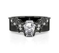 Jeulia Gothic Men Band 6.6mm Wide 925 Silver Promise Engagement Rings for Him Fashion Black Bat Coffin Cut Cubic Zirconia Simple Band Ring for Boyfriend Husband Dad Daily Wear Jewellery (Black, O-½)