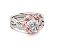 Jeulia Halo Solitaire Engagement Rings for Women Sterling Silver Floral Flower Rings Rose Gold Plated Diamond Ring Round Cut Bridal Ring Set Anniversary Promise Rings for Her (L-½)