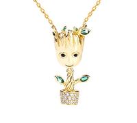 Jeulia “ I am Groot ” Tree Man Necklace Women Halloween Jewelry 925 Sterling Silver Necklace Chain with Pendant Rose Gold Plated chain Stone Pendant Romantic Gift for Her Couples (Silver)