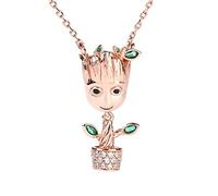 Jeulia “ I am Groot ” Tree Man Necklace Women Halloween Jewelry 925 Sterling Silver Necklace Chain with Pendant Rose Gold Plated chain Stone Pendant Romantic Gift for Her Couples (Silver)