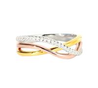 Jeulia Infinity Knot Promise Ring for Her,White Gold Plated Diamond Ring 925 Sterling Silver Rings for Women Tricolor Twist Russian Wedding Band Anniversary With Gift Box (A, N)